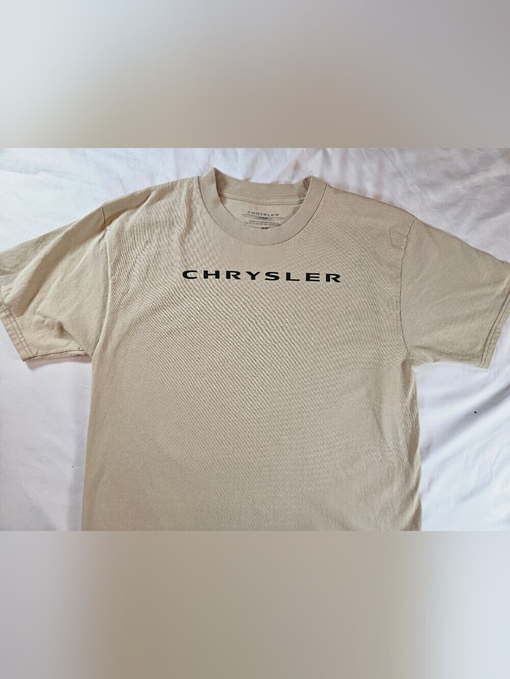 Chrysler Mens Beige Letter Car Crewneck Pullover Short Sleeve Shirt Size Medium - Picture 2 of 12